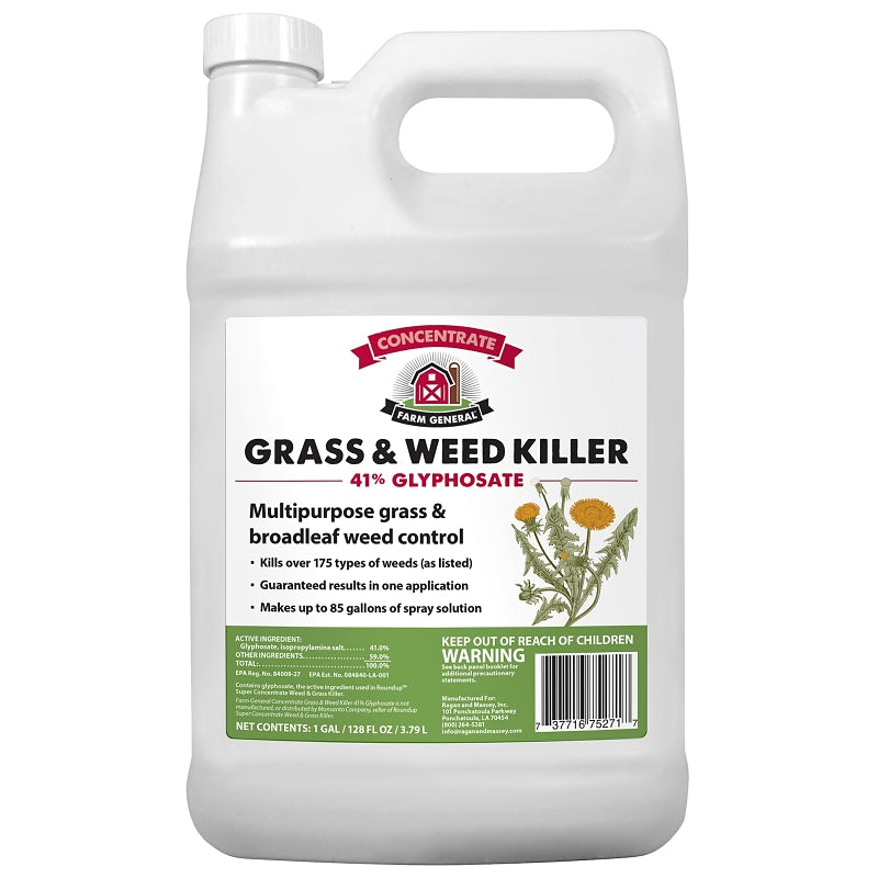 RAGAN AND MASSEY Farm General 75271 Grass and Weed Killer, Liquid, Clear/Viscous Green/Yellow, 1 gal LAWN & GARDEN RAGAN AND MASSEY
