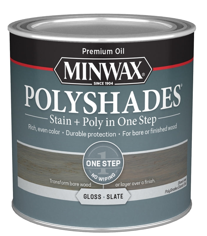 MINWAX Minwax PolyShades 214984444 Interior Wood Stain, Gloss, Slate, Liquid, 0.5 pt