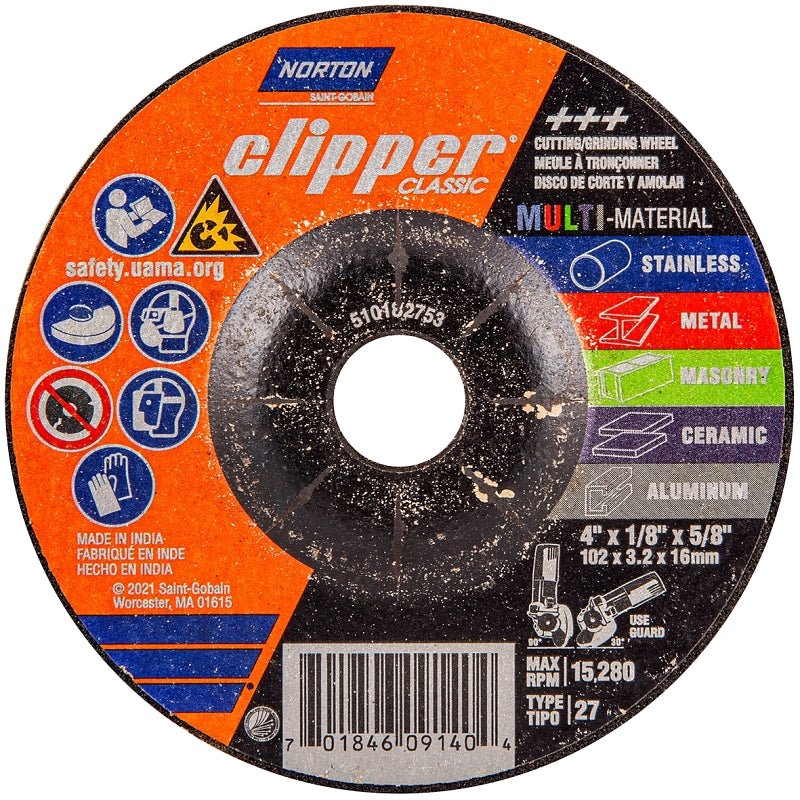 NORTON Norton Clipper Classic AC AO/SC Series 70184609140 Grinding and Cutting Wheel, 4 in Dia, 1/8 in Thick, 5/8 in Arbor TOOLS NORTON