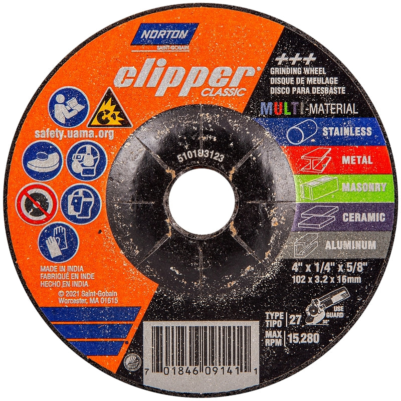 NORTON Norton Clipper Classic AC AO/SC Series 70184609141 Grinding Wheel, 4 in Dia, 1/4 in Thick, 5/8 in Arbor