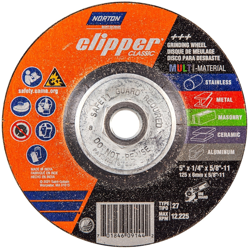 NORTON Norton Clipper Classic AC AO/SC Series 70184609144 Grinding Wheel, 5 in Dia, 1/4 in Thick, 5/8-11 Arbor TOOLS NORTON