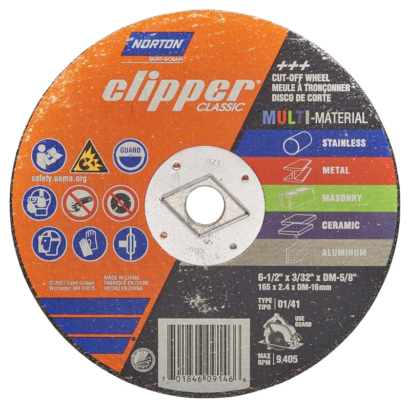 NORTON Norton Clipper Classic AC AO/SC Series 70184609146 Cut-Off Wheel, 6-1/2 in Dia, 3/32 in Thick, 5/8 in Arbor TOOLS NORTON