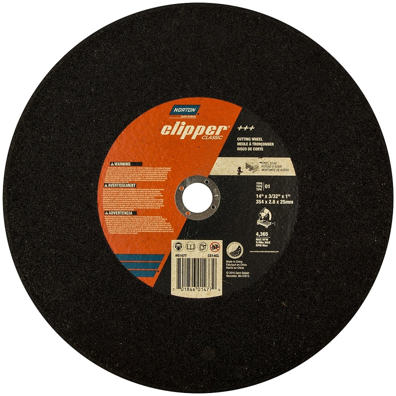 NORTON Norton Clipper Classic A AO Series 70184601477 Cut-Off Wheel, 14 in Dia, 3/32 in Thick, 1 in Arbor TOOLS NORTON