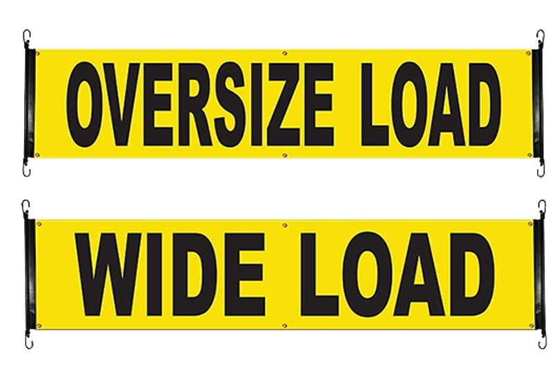 ANCRA Ancra 49894-15 Safety Banner, 18 in W, 84 in L, Yellow Background, OVERSIZED LOAD, WIDE LOAD