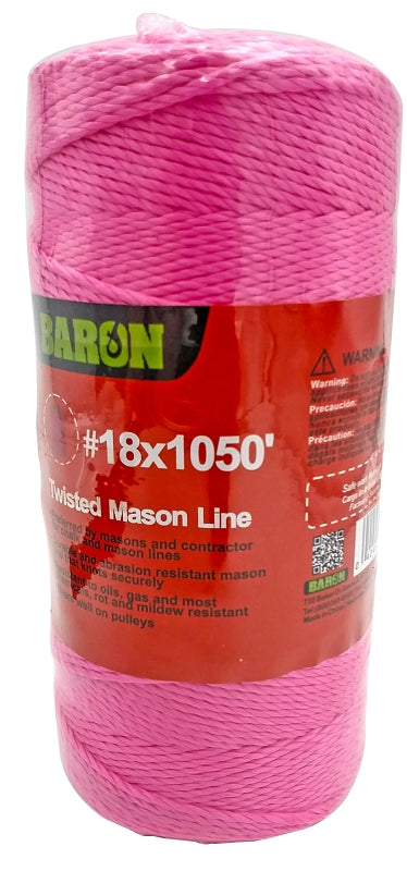 BARON Baron 10819 Mason Line, #18 Dia, 1050 ft L, 13 lb Working Load, Polypropylene, Pink