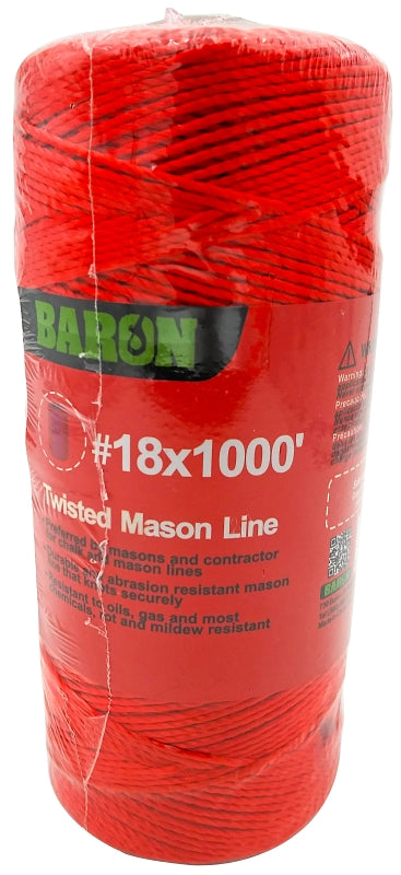 BARON Baron 10821 Twisted Mason Line, #18 Dia, 1000 ft L, 13 lb Working Load, Nylon, Orange