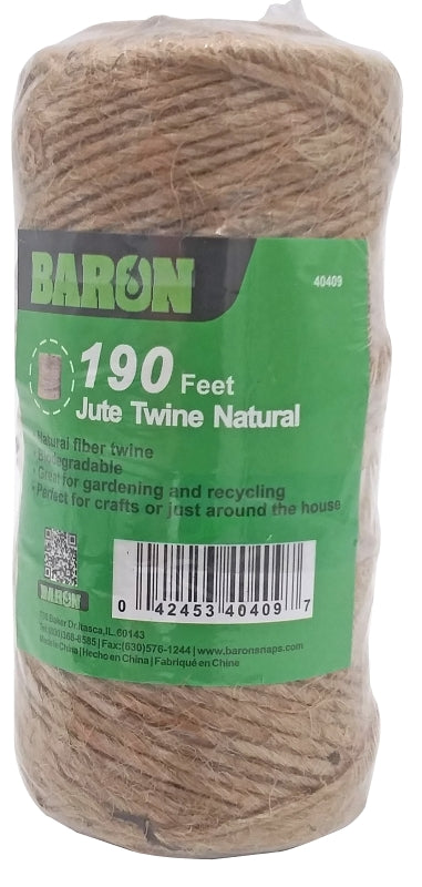 BARON Baron 40409 Twine, 1/8 in Dia, 190 ft L, 7 lb Working Load, Natural Fiber, Brown