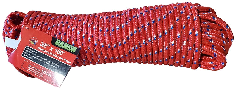 BARON Baron 52217 Rope, 3/8 in Dia, 100 ft L, 198 lb Working Load, Polypropylene, Assorted