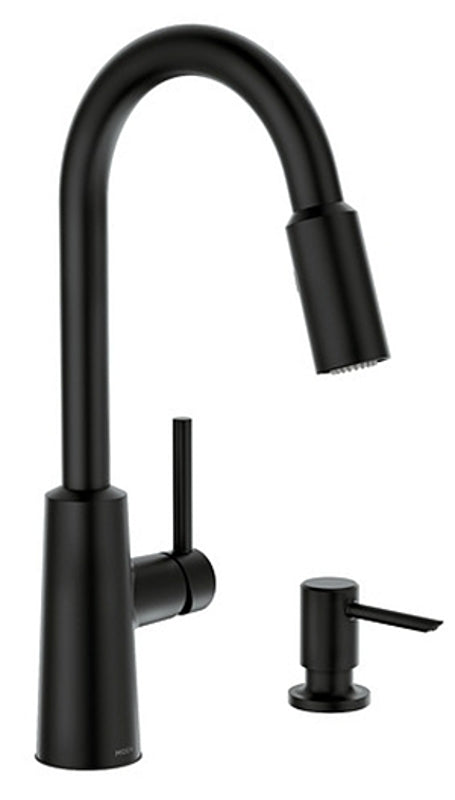 MOEN Moen Nori Series 87066BL Pull-Down Kitchen Faucet, 1.5 gpm, 1-Faucet Handle, 1, 4-Faucet Hole, Metal, Matte