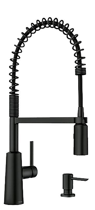 MOEN Moen Nori Series Pre-Rinse Spring Kitchen Faucet, 1.5 gpm, 1-Handle, Metal, Matte Black, 2-Spray Function, Lever Handle PLUMBING, HEATING & VENTILATION MOEN