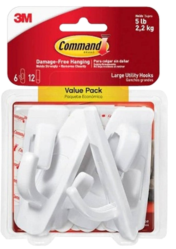 COMMAND Command 17003-6ES Large Hook, 5 lb, 1-Hook, Plastic, White HARDWARE & FARM SUPPLIES COMMAND