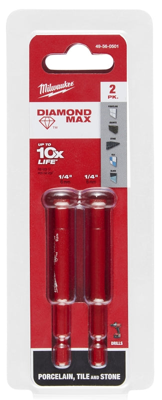 MILWAUKEE Milwaukee Diamond MAX 49-56-0501 Hole Saw, 1/4 in Dia, 1.62 in D Cutting, Diamond Grit Cutting Edge
