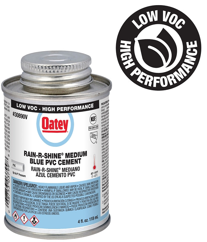 OATEY Oatey Rain-R-Shine 30890V Medium-Bodied Fast Set Cement, 4 oz Can, Liquid, Blue