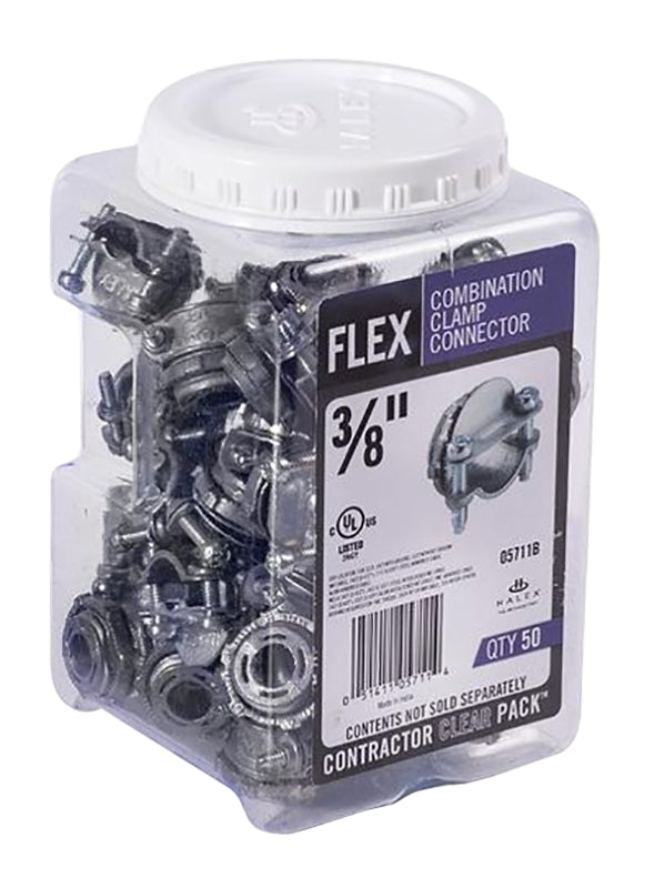 HALEX Halex 05711B Flex Clamp Combination Connector, 3/8 in 1/2 in, Zinc, 50/PK ELECTRICAL HALEX
