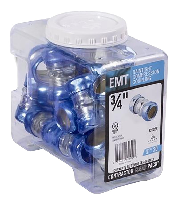 HALEX Halex 62602B EMT Raintight Coupling, 3/4 in Compression, Steel, 20/PK