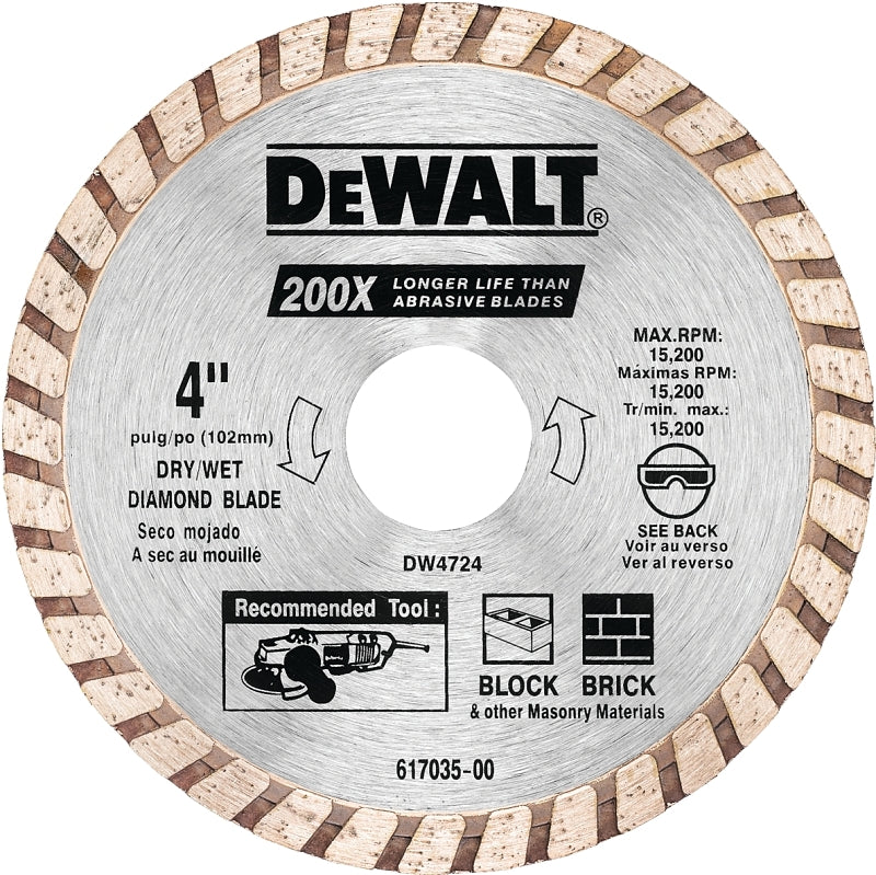 DEWALT DEWALT DW4724 Series Circular Blade, Turbo Blade, 4 in Dia, 7/8 in Arbor, Diamond Cutting Edge TOOLS DEWALT