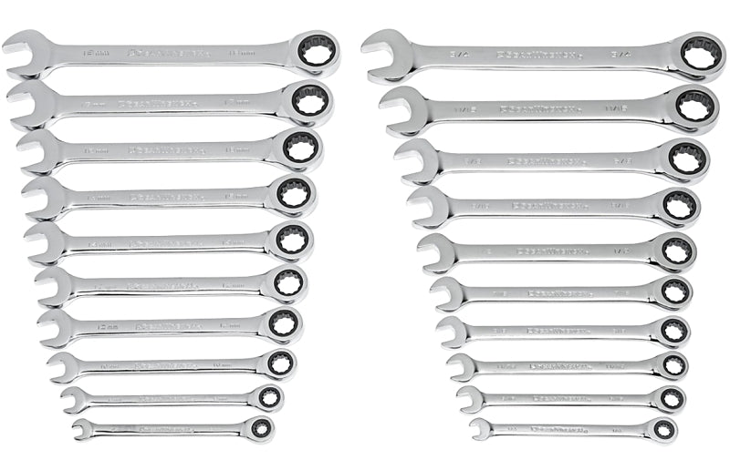 APEX TOOL GROUP GearWrench 35720-06 Ratcheting Combination Wrench Set, 20-Pieces, Alloy Steel, Polished Chrome TOOLS APEX TOOL GROUP