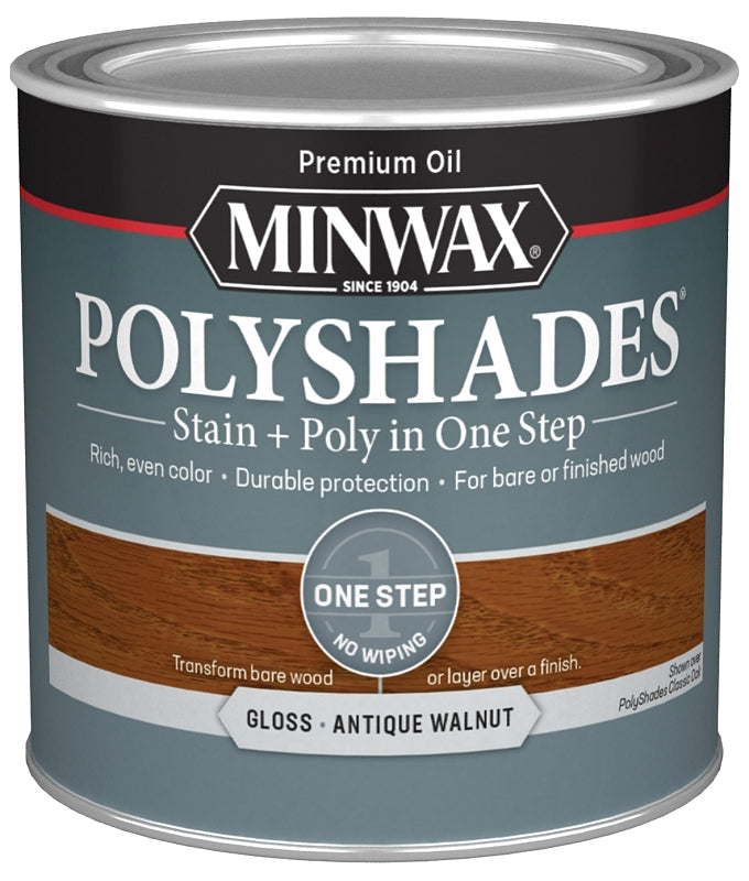 MINWAX Minwax PolyShades 214404444 Wood Stain and Polyurethane, Antique Walnut, Liquid, 0.5 pt, Can PAINT MINWAX