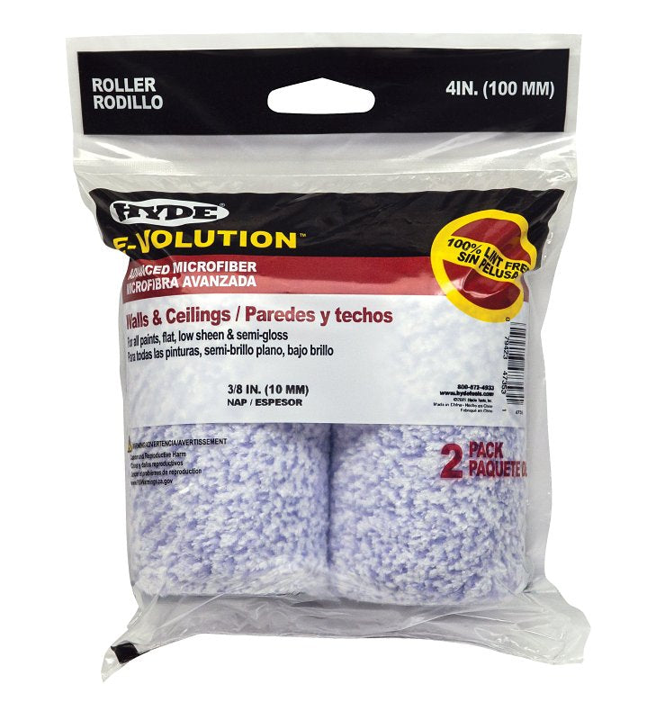 HYDE Hyde E-Volution 47353 Mini Roller Cover, 3/8 in Thick Nap, 4 in L PAINT HYDE