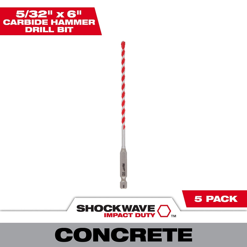 MILWAUKEE Milwaukee SHOCKWAVE 48-20-9155 Drill Bit, 5/32 in Dia, 6 in OAL, Precision Ground, Wide Flute, 1/4 in Dia Shank TOOLS MILWAUKEE