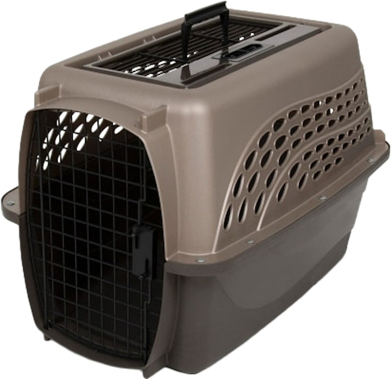 PETMATE Petmate 21232 Two-Door Top Load Carrier, 16-3/4 in W, 14-1/2 in H, Plastic/Steel, Coffee Grounds/Metallic Pearl Tan