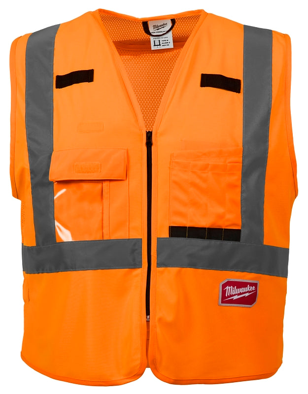 MILWAUKEE Milwaukee 48-73-5032 Safety Vest, L, XL, Unisex, Fits to Chest Size: 42 to 46 in, Polyester, High-Visibility Orange