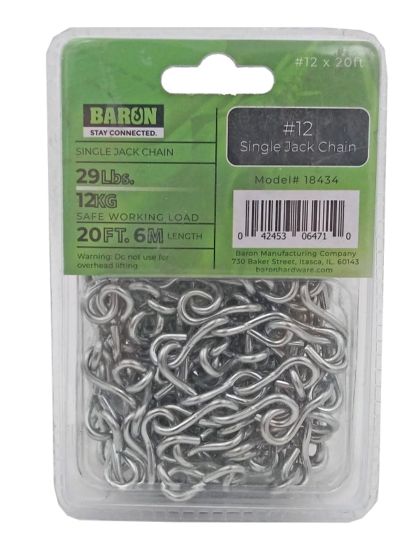 BARON Baron 18434 Jack Chain, #12, 20 ft L, Steel, Galvanized/Zinc Plated HARDWARE & FARM SUPPLIES BARON