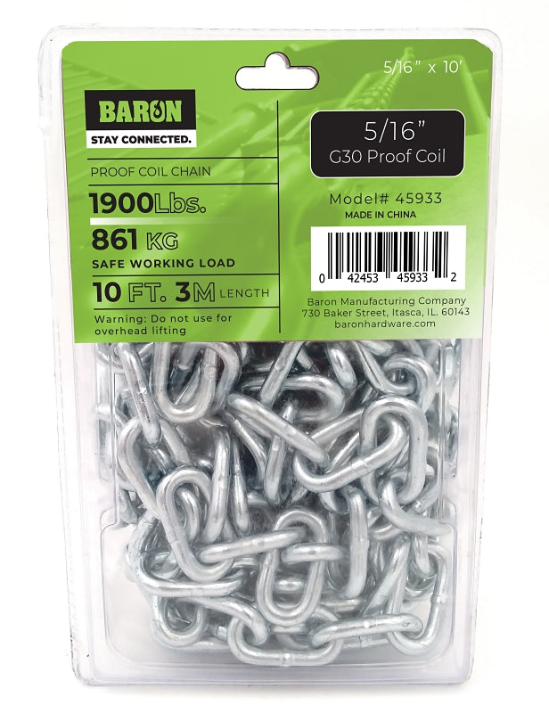 BARON MFG Baron 45933 Proof Coil Chain, 5/16 in, Zinc