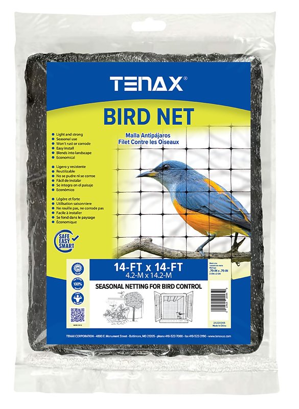 TENAX Tenax 2A220065 Plant and Pond Bird Net, 14 ft L, 14 ft W, 0.79 x 0.79 in Mesh, Polypropylene, Black