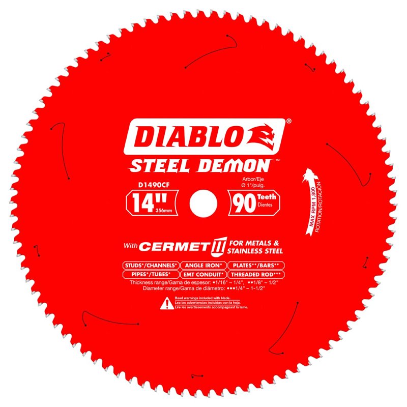 DIABLO Diablo D1490CF Circular Saw Blade, 14 in Dia, 1 in Arbor, 90-Teeth, Carbide Cutting Edge TOOLS DIABLO