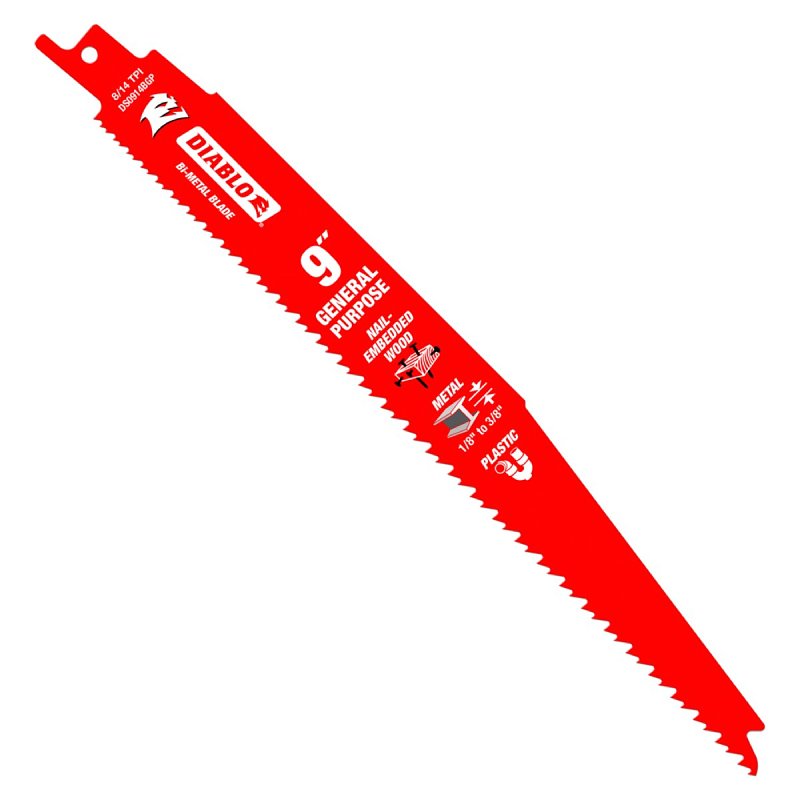 DIABLO Diablo DS0914BGP15 Reciprocating Saw Blade, Applicable Materials: Clean Wood, Metal, 1 in W, 9 in L, 8, 14 TPI, 15/PK