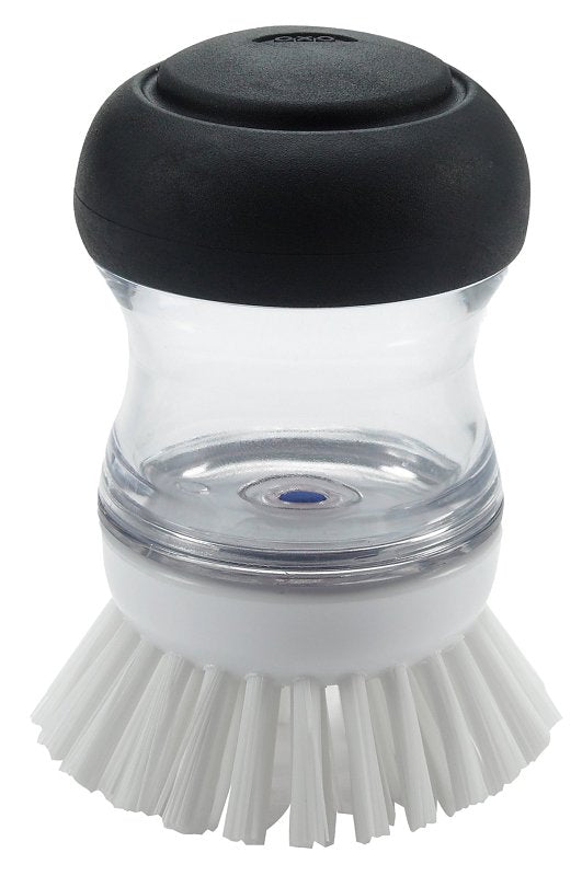 OXO INTERNATIONAL Good Grips 36481 Soap Dispensing Palm Brush, 4 in OAL, Nylon Trim, Non-Slip Handle, Silicone Handle