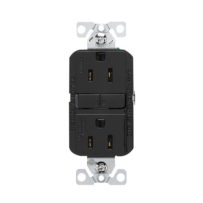COOPER WIRING Eaton GF15BK-WP GFCI Receptacle, 125 V, 15 A, NEMA: NEMA 5-15R, Back, Side Wiring, Black