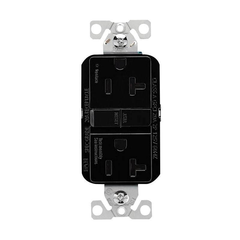 COOPER WIRING Eaton GF20BK GFCI Receptacle, 125 V, 20 A, NEMA: NEMA 5-20R, Back, Side Wiring, Black ELECTRICAL COOPER WIRING