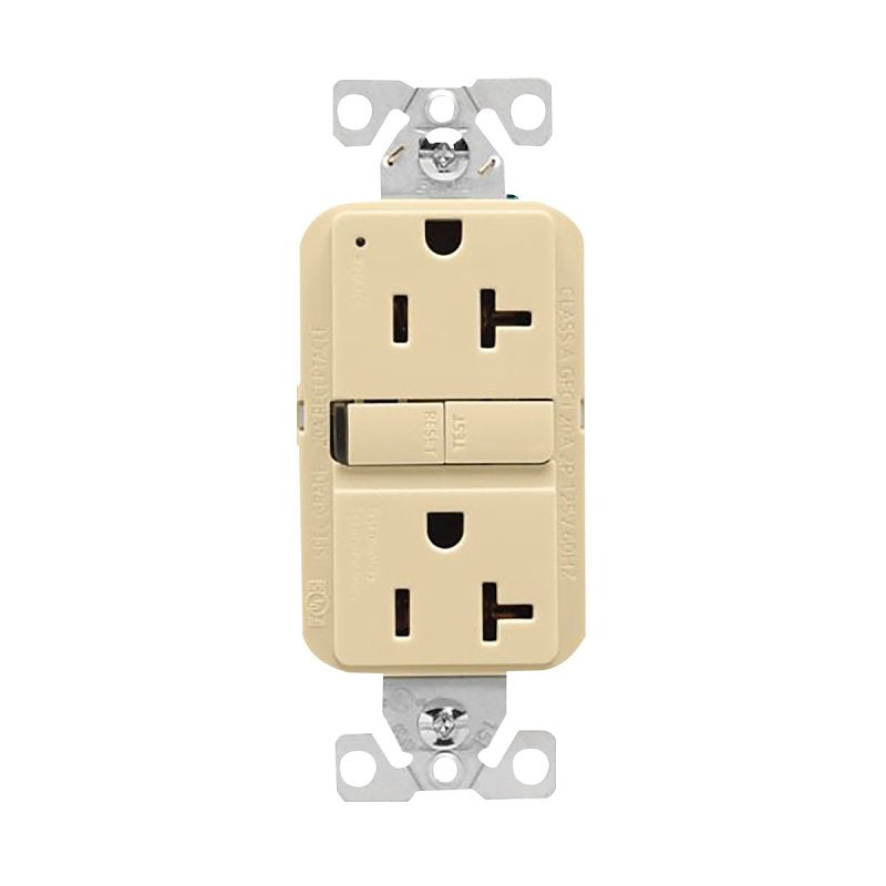 COOPER WIRING Eaton GF20V-BX-L Self-Test GFCI Receptacle, 125 V, 20 A, NEMA: NEMA 5-20R, Back, Side Wiring, Ivory ELECTRICAL COOPER WIRING
