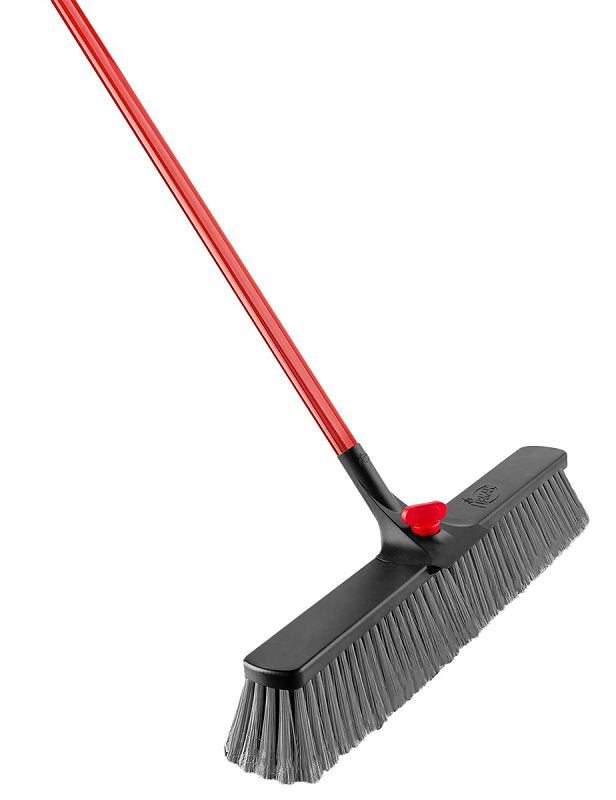 THE LIBMAN COMPANY Libman 879 Rough Surface Push Broom, 25-1/2 in Sweep Face, 4 in L Trim, Recycled PET Bristle, 64 in L, Bolt, Gray/Red
