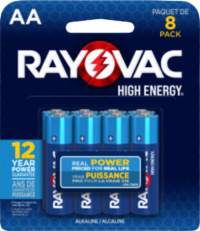 RAYOVAC Rayovac 815-8J Battery, 1.5 V Battery, AA Battery, Alkaline, 8/PK