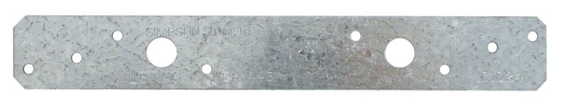 SIMPSON STRONG-TIE Simpson Strong-Tie LSTA Series LSTA9 Strap Tie, 9 in L x 1-1/4 in W Dimensions, 20 ga, Steel, Galvanized/Zinc, 1/PK
