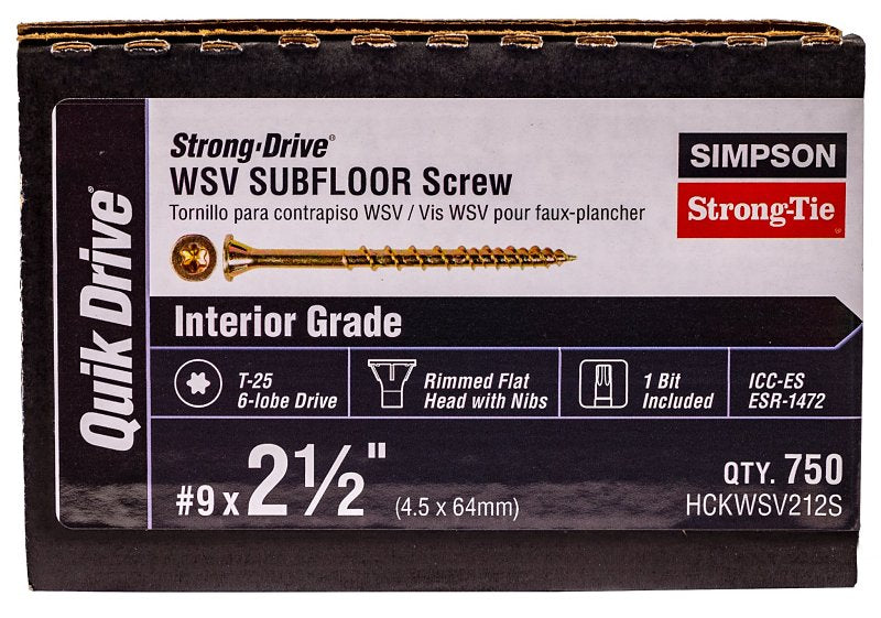 SIMPSON STRONG-TIE Simpson Strong-Tie Strong-Drive HCKWSV212S Collated Screw, #9 Thread, 2-1/2 in L, Rimmed Flat Head, Zinc Plated HARDWARE & FARM SUPPLIES SIMPSON STRONG-TIE