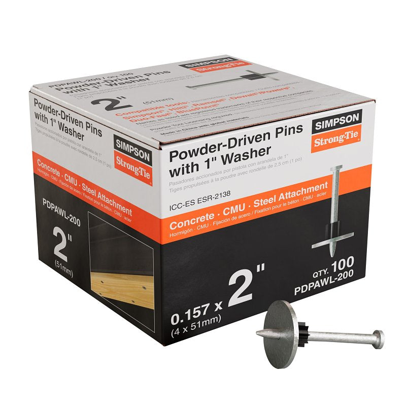 SIMPSON STRONG-TIE Simpson Strong-Tie PDPAWL PDPAWL-200 Drive Pin, 0.157 in Dia Shank, 2 in L, Steel, Galvanized/Zinc