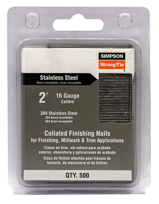 SIMPSON STRONG-TIE Simpson Strong-Tie S16N200FNB Finishing Nail, Adhesive, Straight Collation, 2 in L, 16 ga, 500/PK