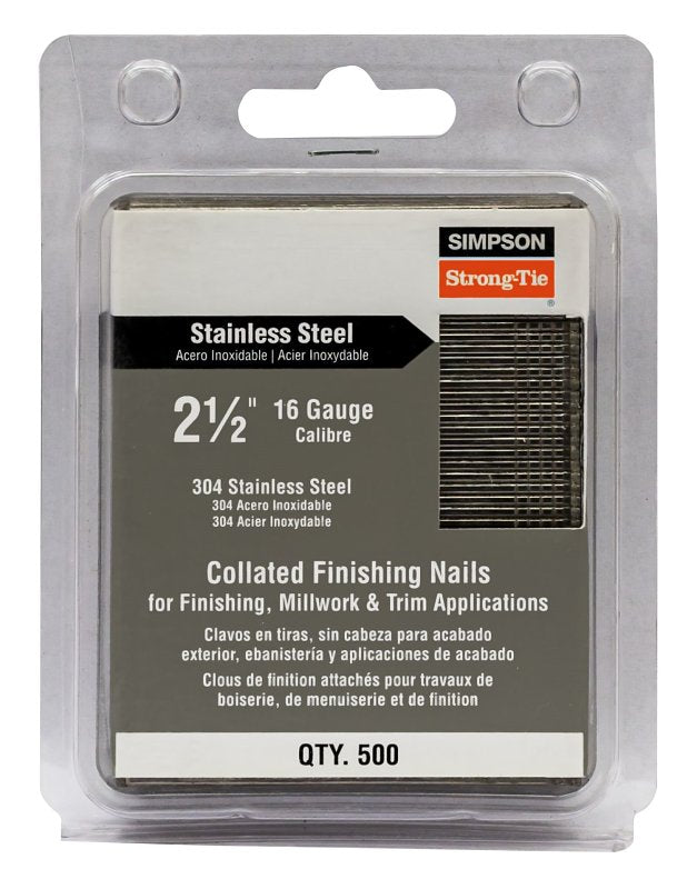 SIMPSON STRONG-TIE Simpson Strong-Tie S16N250FNB Series Finishing Nail, Adhesive, Straight Collation, 2-1/2 in L, 16 ga Gauge, 500/PK