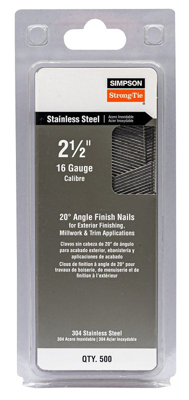 SIMPSON STRONG-TIE Simpson Strong-Tie S16N250PFB Finishing Nail, 8d, 2-1/2 in L, 16 ga Gauge, Stainless Steel, T-Style Head