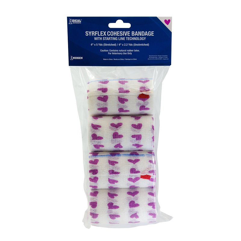 NEOGEN Ideal SyrFlex TA3400WHIP-4PK Hearts Cohesive Bandage, 5 yd L, 4 in W, Rubber Latex Bandage, Pink HARDWARE & FARM SUPPLIES NEOGEN