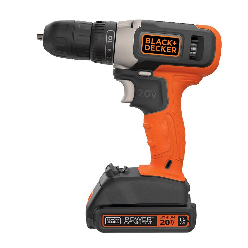 BLACK & DECKER Black+Decker BCD702C1 Drill/Driver, Battery Included, 20 V, 3/8 in Chuck, Keyless Chuck TOOLS BLACK & DECKER