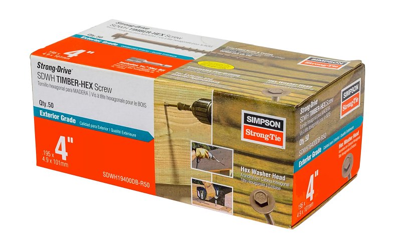 SIMPSON STRONG-TIE Simpson Strong-Tie Strong-Drive SDWH SDWH19400DB-R50 Timber Screw, 4 in L, Coarse Thread, Large Hex Washer Head, Tan HARDWARE & FARM SUPPLIES SIMPSON STRONG-TIE