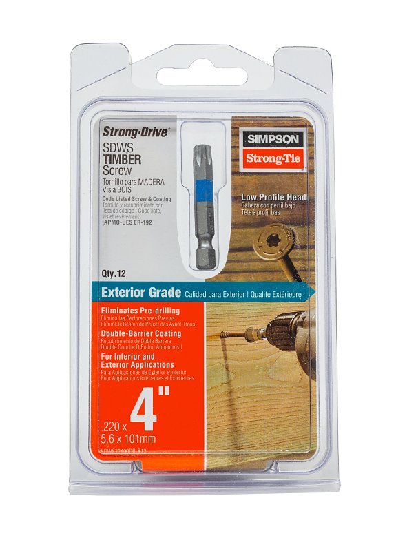 SIMPSON STRONG-TIE Simpson Strong-Tie Strong-Drive SDWS SDWS22400DB-R12 Timber Screw, 4 in L, Washer Head, 6-Lobe Drive, Steel