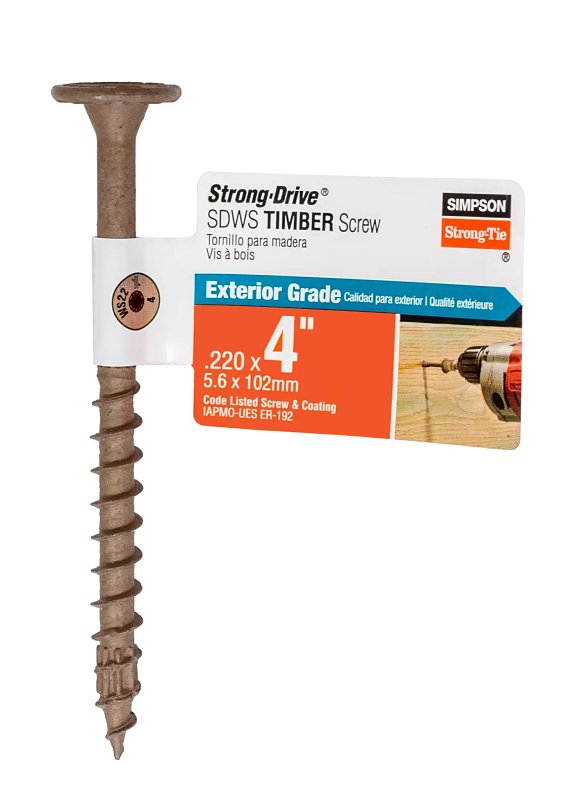 SIMPSON STRONG-TIE Simpson Strong-Tie Strong-Drive SDWS SDWS22400DB-RP1 Timber Screw, 4 in L, Serrated Thread, Washer Head, Tan, Steel HARDWARE & FARM SUPPLIES SIMPSON STRONG-TIE