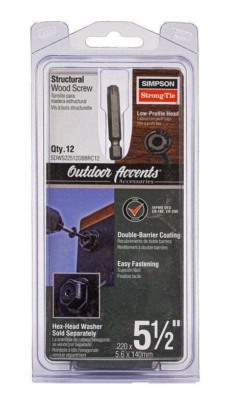 SIMPSON STRONG-TIE Simpson Strong-Tie Outdoor Accents SDWS SDWS22512DBB-RC12 Structural Screw, 5-1/2 in L, Low-Profile Head, 12 PK HARDWARE & FARM SUPPLIES SIMPSON STRONG-TIE