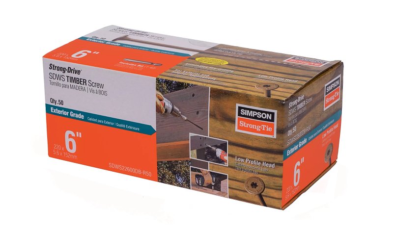 SIMPSON STRONG-TIE Simpson Strong-Tie Strong-Drive SDWS SDWS22600DB-R50 Timber Screw, 6 in L, Serrated Thread, Washer Head, Steel, Tan